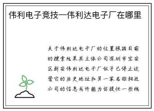 伟利电子竞技—伟利达电子厂在哪里