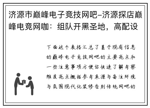 济源市巅峰电子竞技网吧-济源探店巅峰电竞网咖：组队开黑圣地，高配设备带你战力爆表